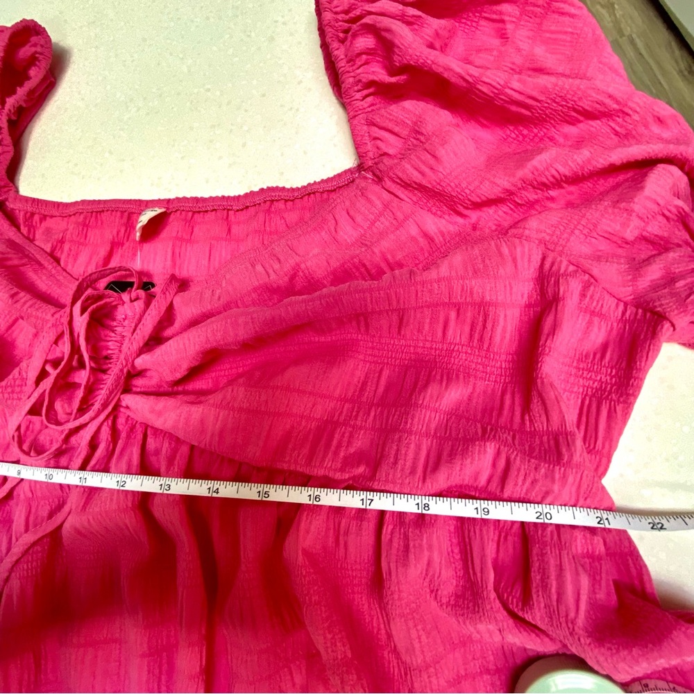 Barbiecore w Puff sleeves boho pink dress with doll shabby chic vibe - Picture 12 of 13